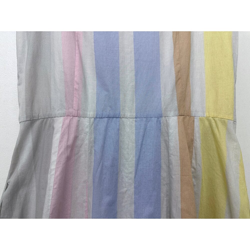 Akris Pastel Stripe Bars Print Shirt Dress Midi Pleated Colorblock Variazioni 8 - Picture 13 of 15